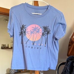 Billabong Blue Tee with Pink Sunset and Black Palm Graphic